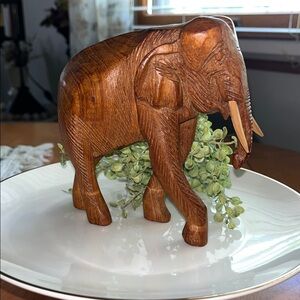 Vintage teak wood carved elephant piece